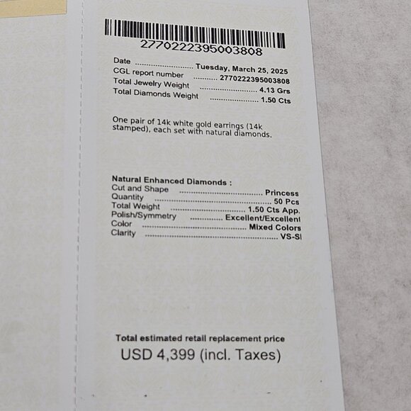 14K White Gold Blue Diamond Cross Princess Stud Earrings 1.50TCW 4.13 Grams - Picture 16 of 16